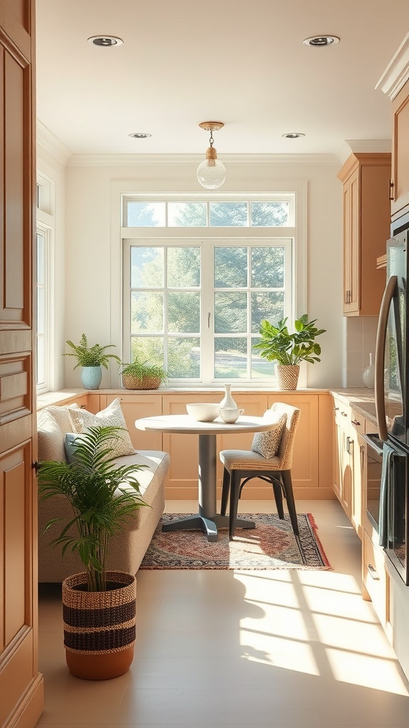 beige dining nook with natural light