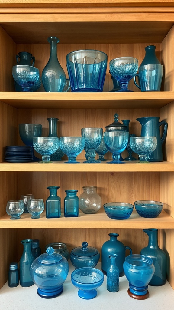 blue glassware display