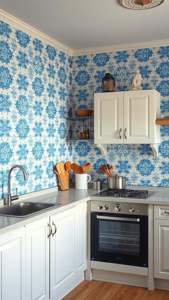 blue patterned wallpaper