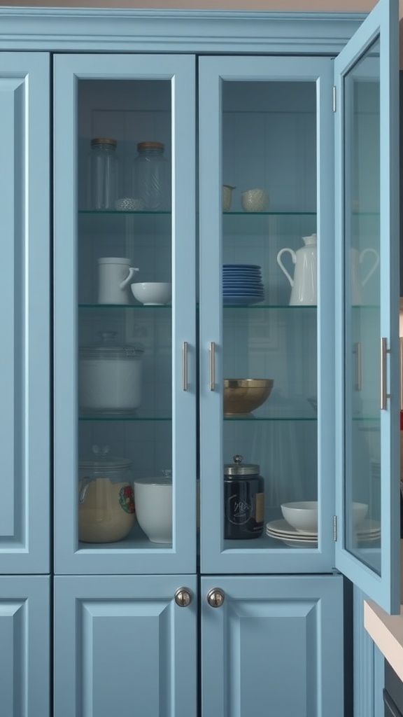 frosted blue glass cabinets