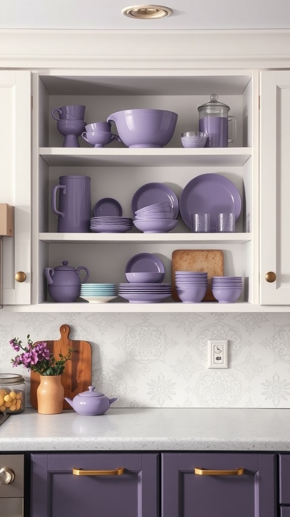 incorporating purple in open shelving