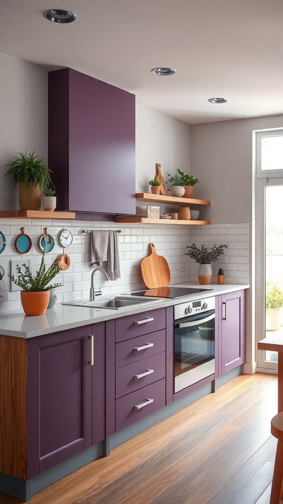 purple and wood combinations for warmth