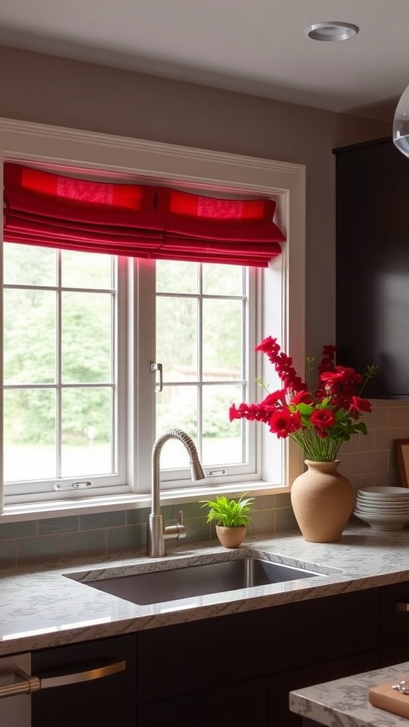 red window treatments for style and privacy 1