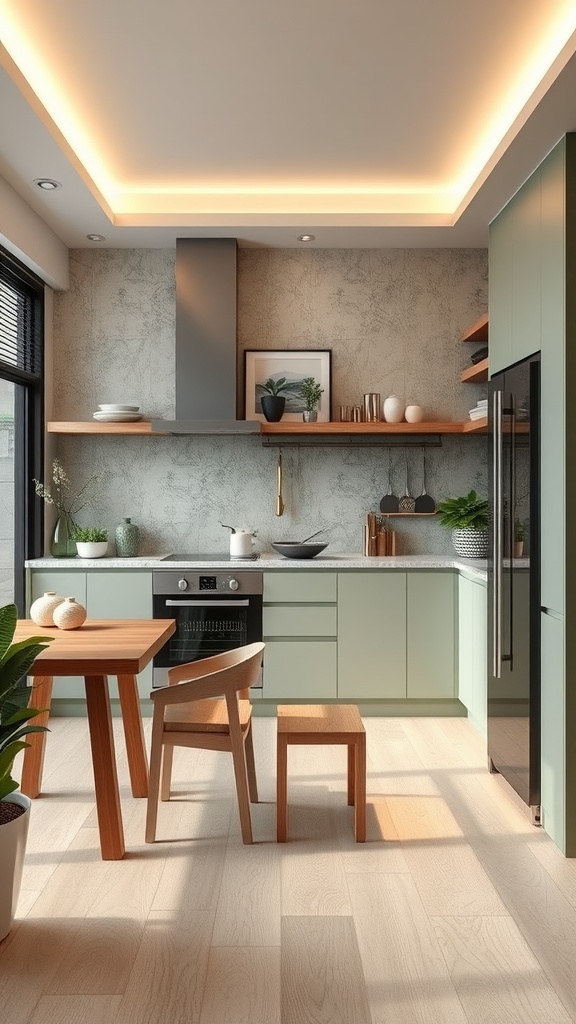 sage green in asian inspired kitchens