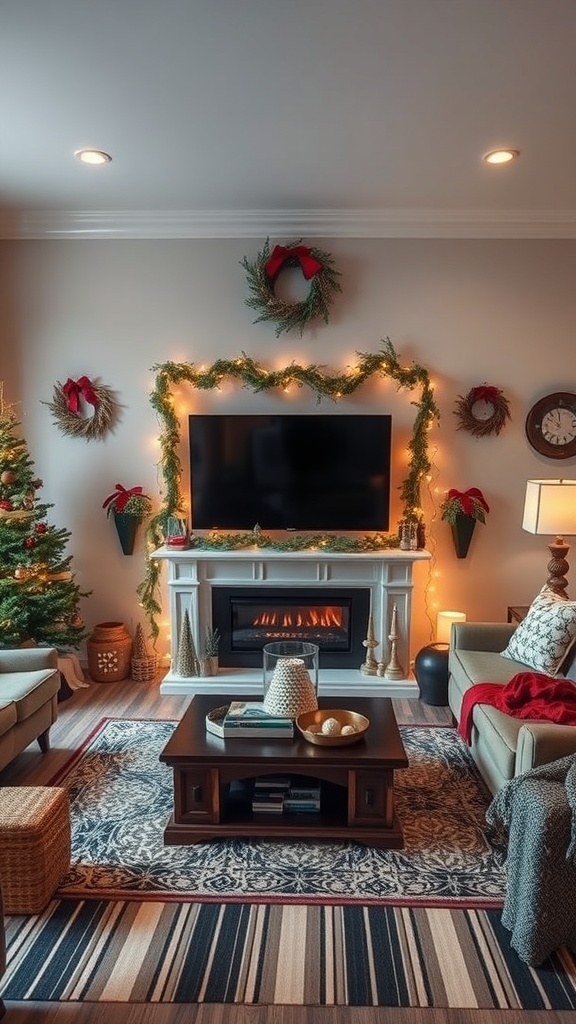 seasonal decor around the tv